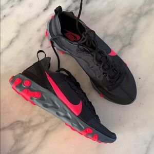 Nike Black and Solar Red React Sneakers